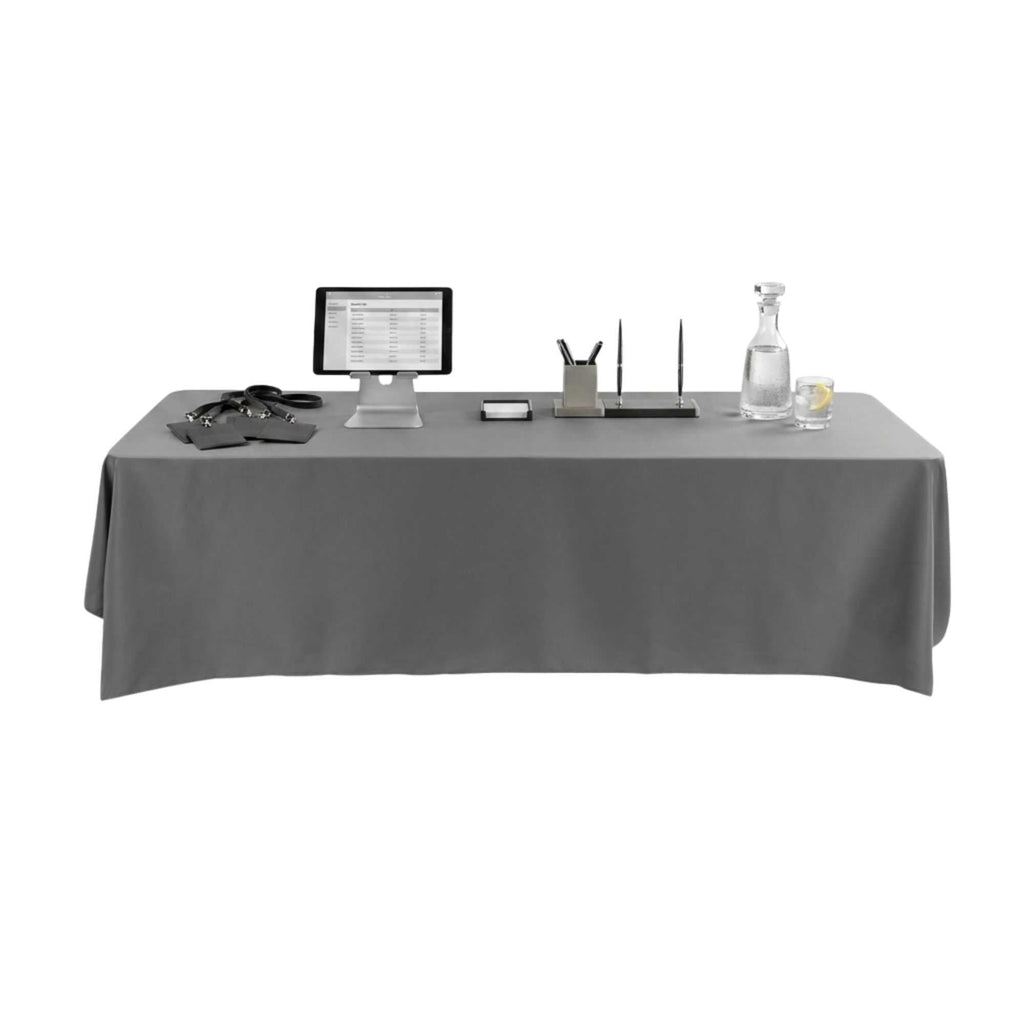 Table Tek Rectangle Gray Polyester Cloth Table Cover - Hemmed - 90" x 132" - 10 count box