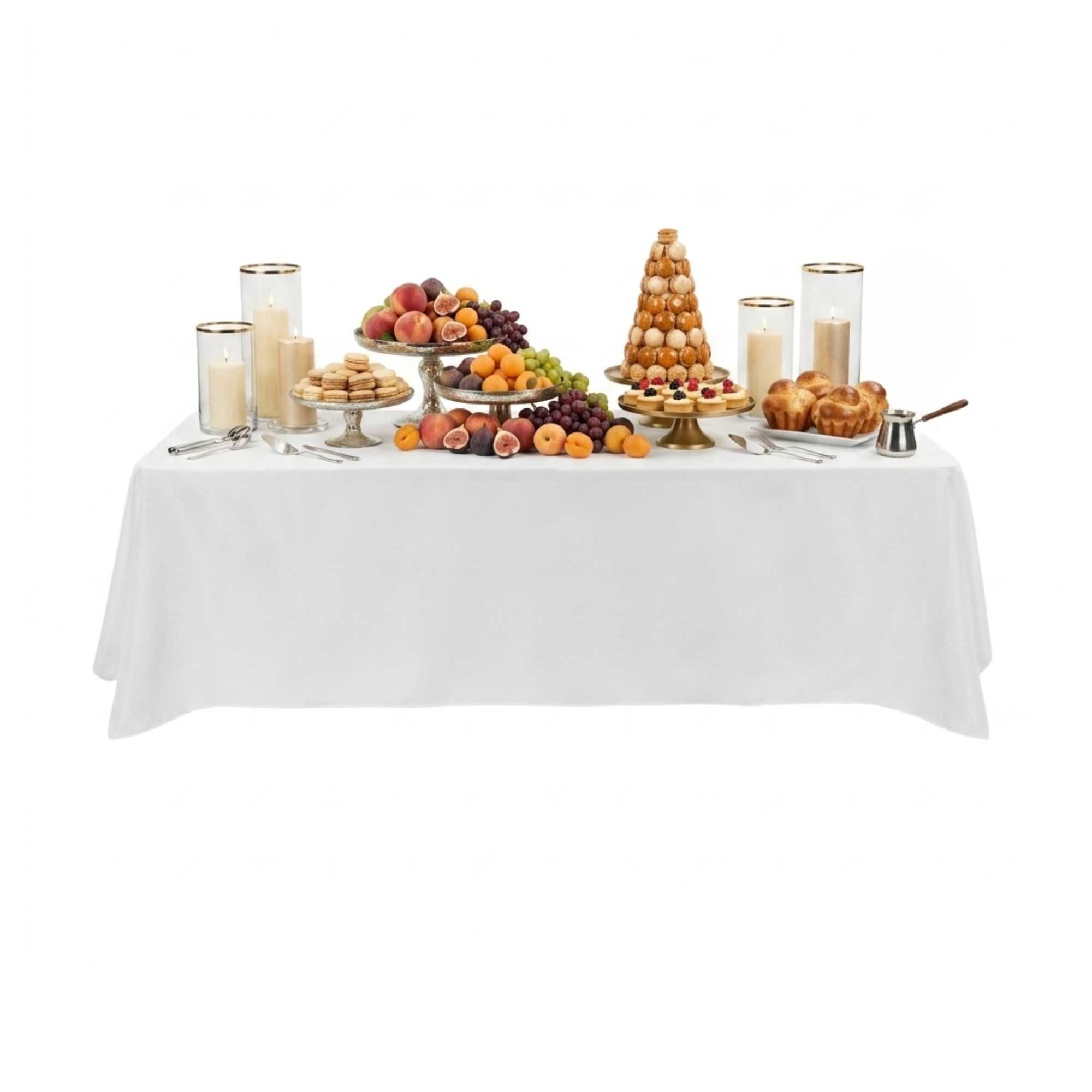 Table Tek Rectangle White Polyester Cloth Table Cover - Hemmed - 90" x 132" - 1 count box