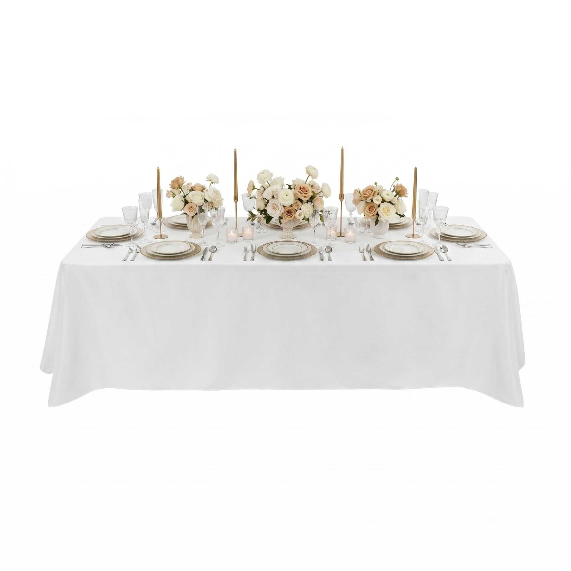 Table Tek Rectangle White Polyester Cloth Table Cover - Hemmed - 90" x 132" - 1 count box
