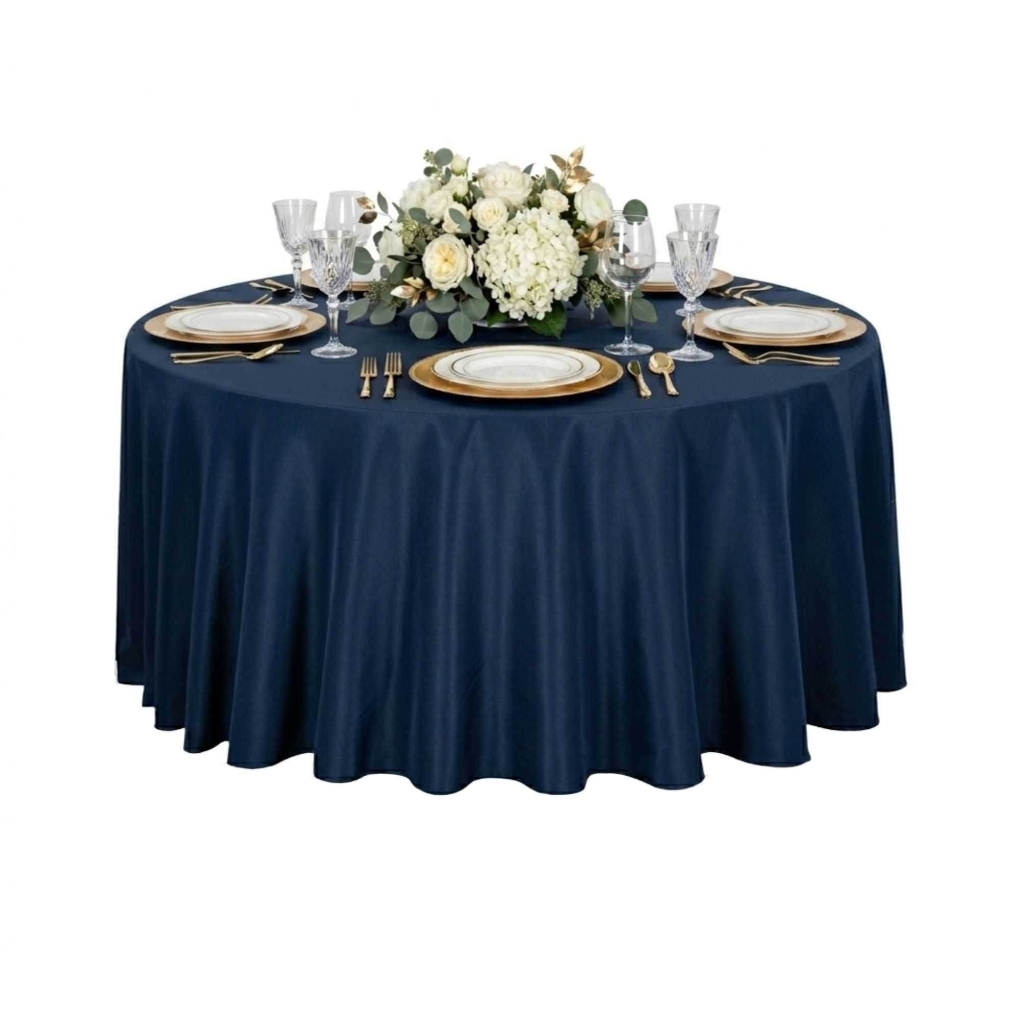 Table Tek Round Blue Polyester Cloth Table Cover - Hemmed - 120" - 1 count box