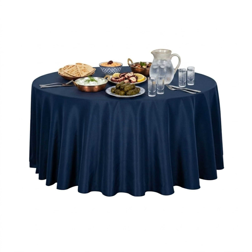 Table Tek Round Blue Polyester Cloth Table Cover - Hemmed - 120" - 1 count box