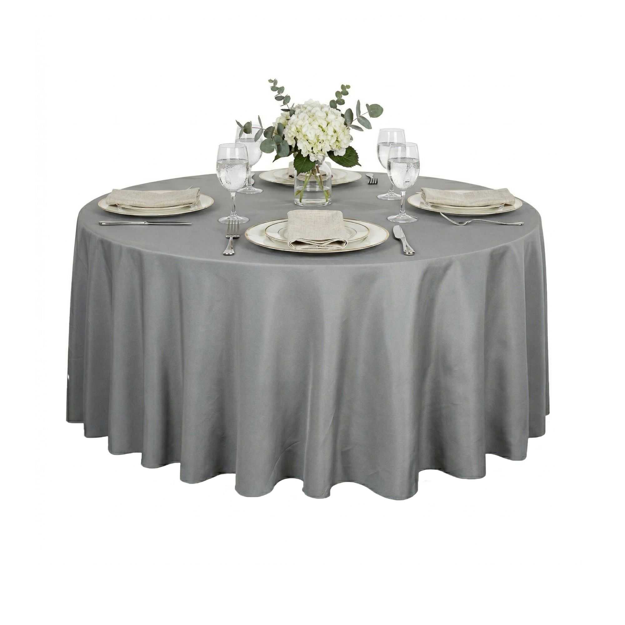 Table Tek Round Gray Polyester Cloth Table Cover - Hemmed - 120" - 1 count box