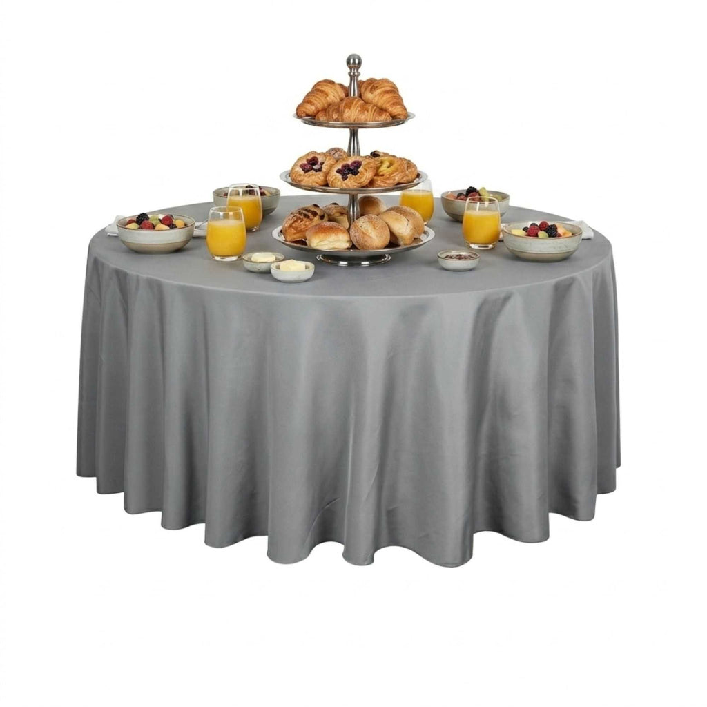 Table Tek Round Gray Polyester Cloth Table Cover - Hemmed - 120" - 1 count box