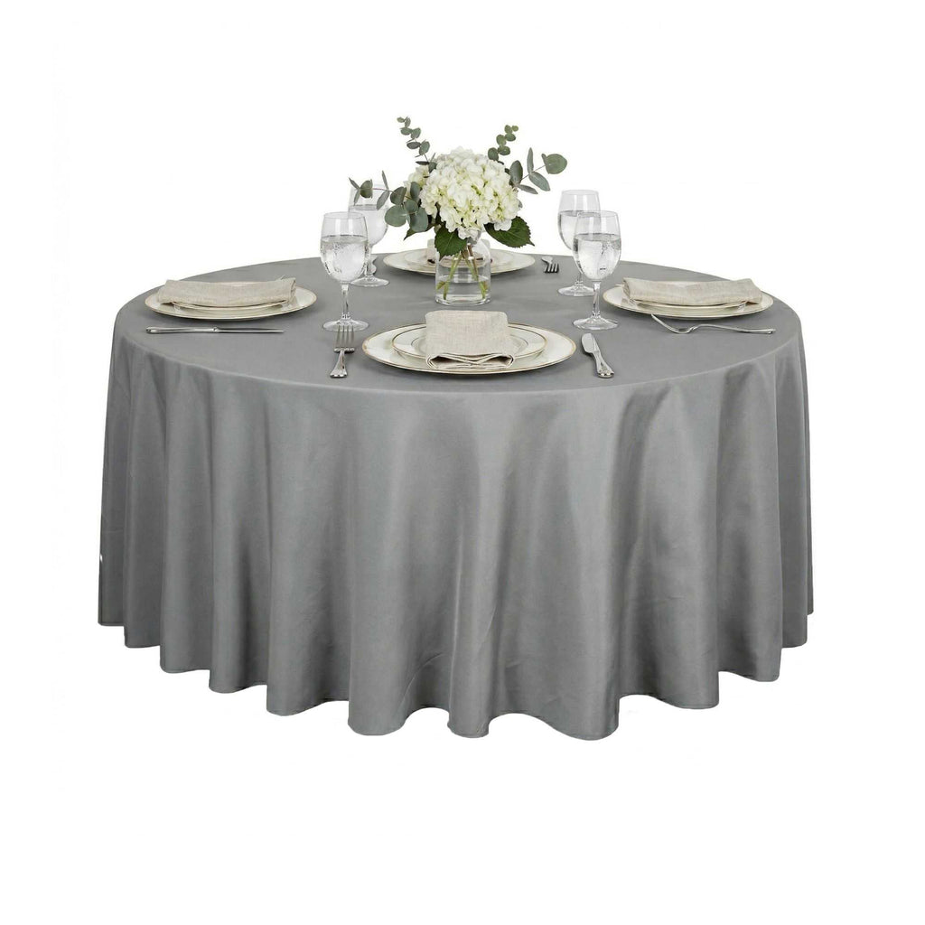 Table Tek Round Gray Polyester Cloth Table Cover - Hemmed - 120" - 10 count box