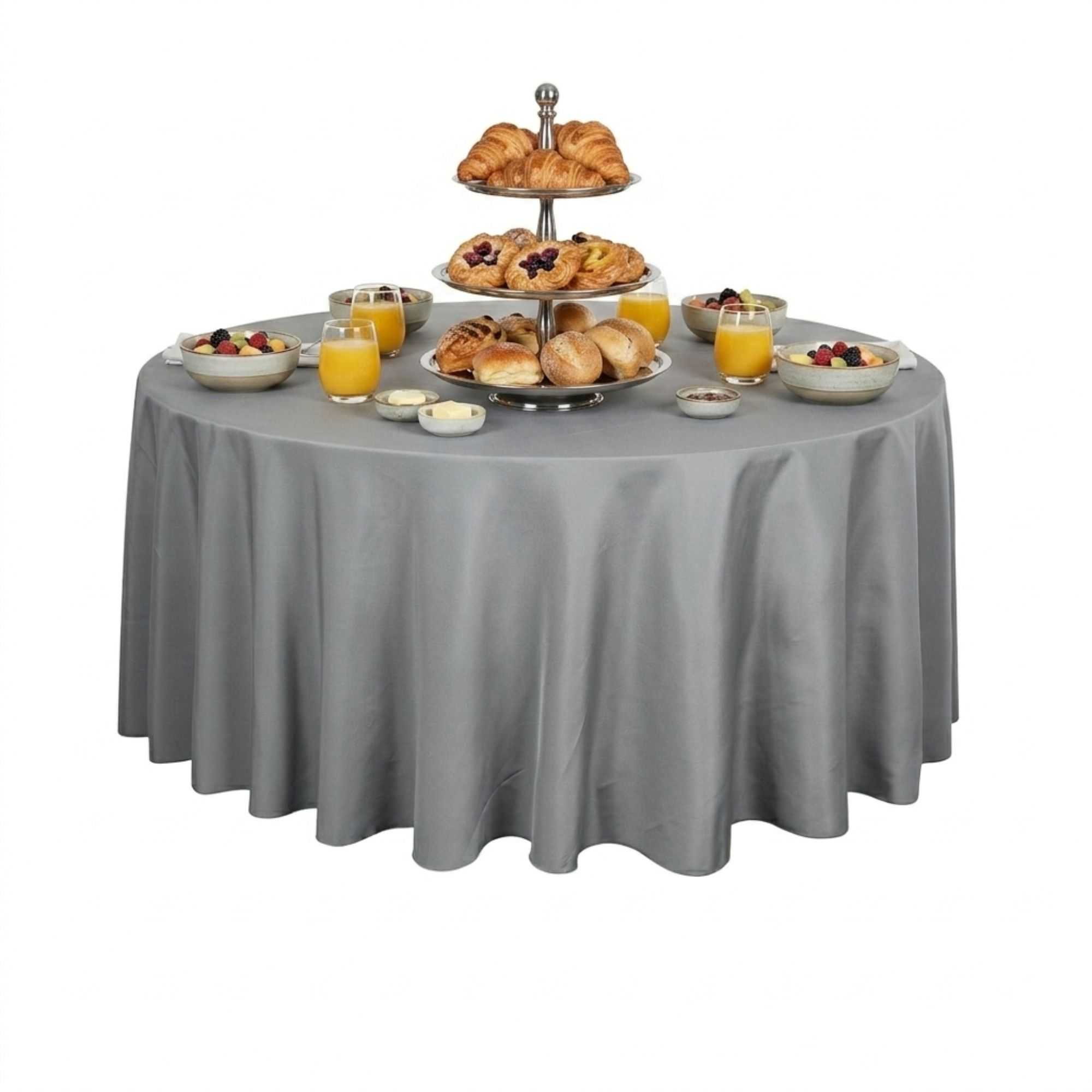 Table Tek Round Gray Polyester Cloth Table Cover - Hemmed - 120" - 10 count box