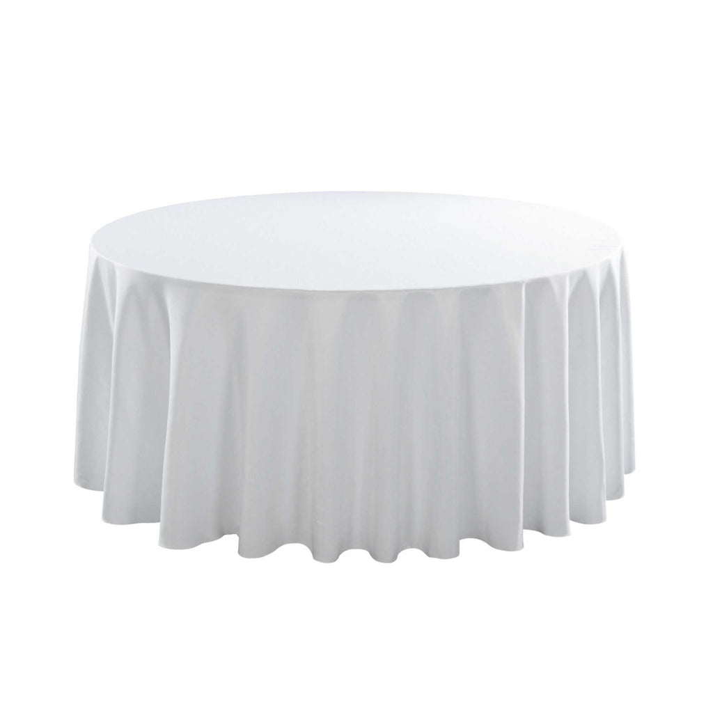 Table Tek Round White Polyester Cloth Table Cover - Hemmed - 120" - 1 count box