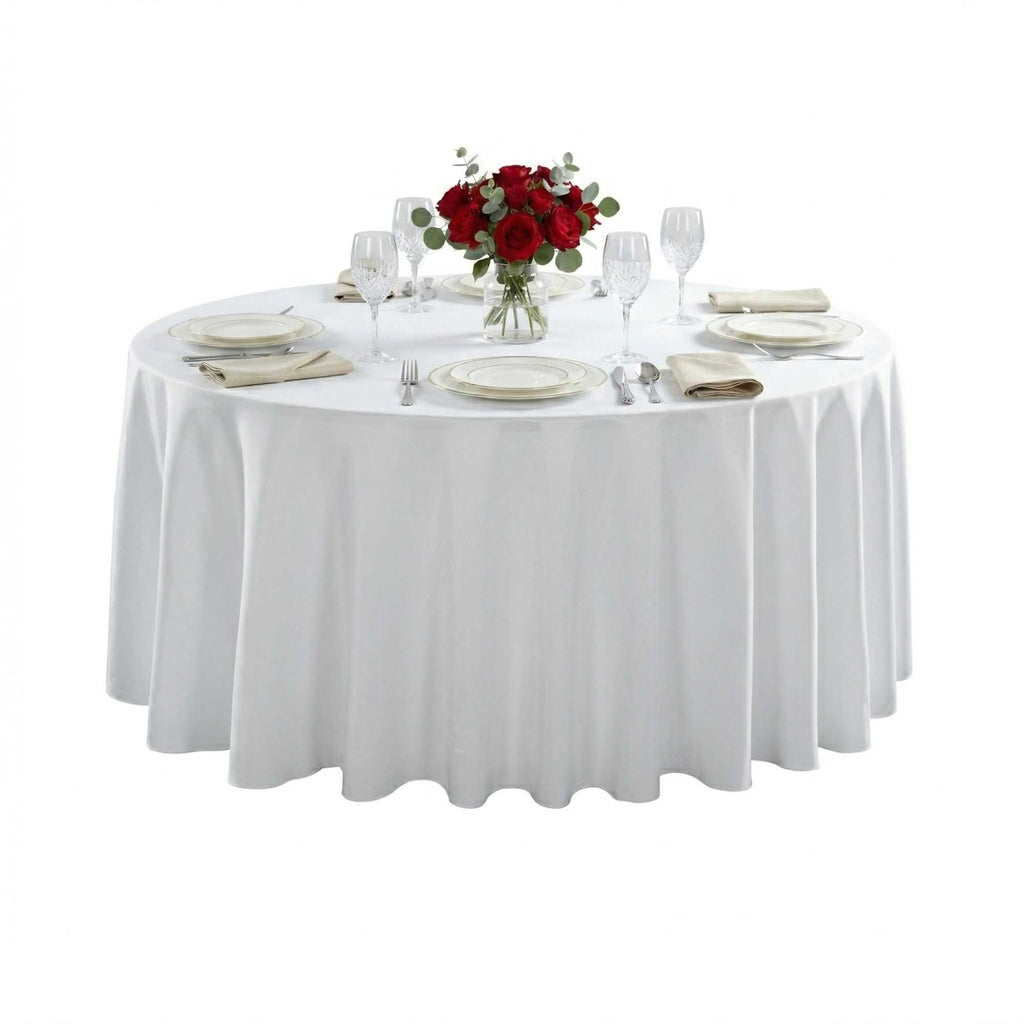 Table Tek Round White Polyester Cloth Table Cover - Hemmed - 120" - 1 count box