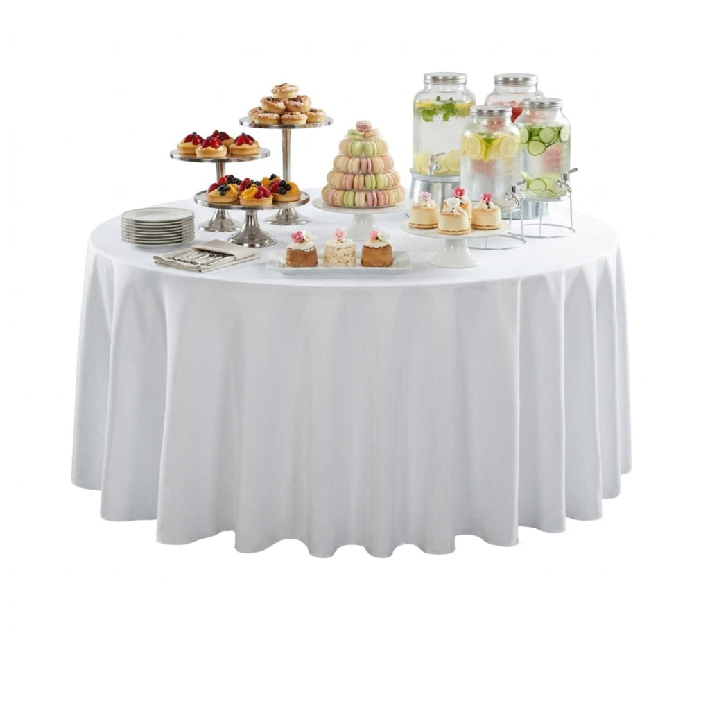 Table Tek Round White Polyester Cloth Table Cover - Hemmed - 120" - 1 count box