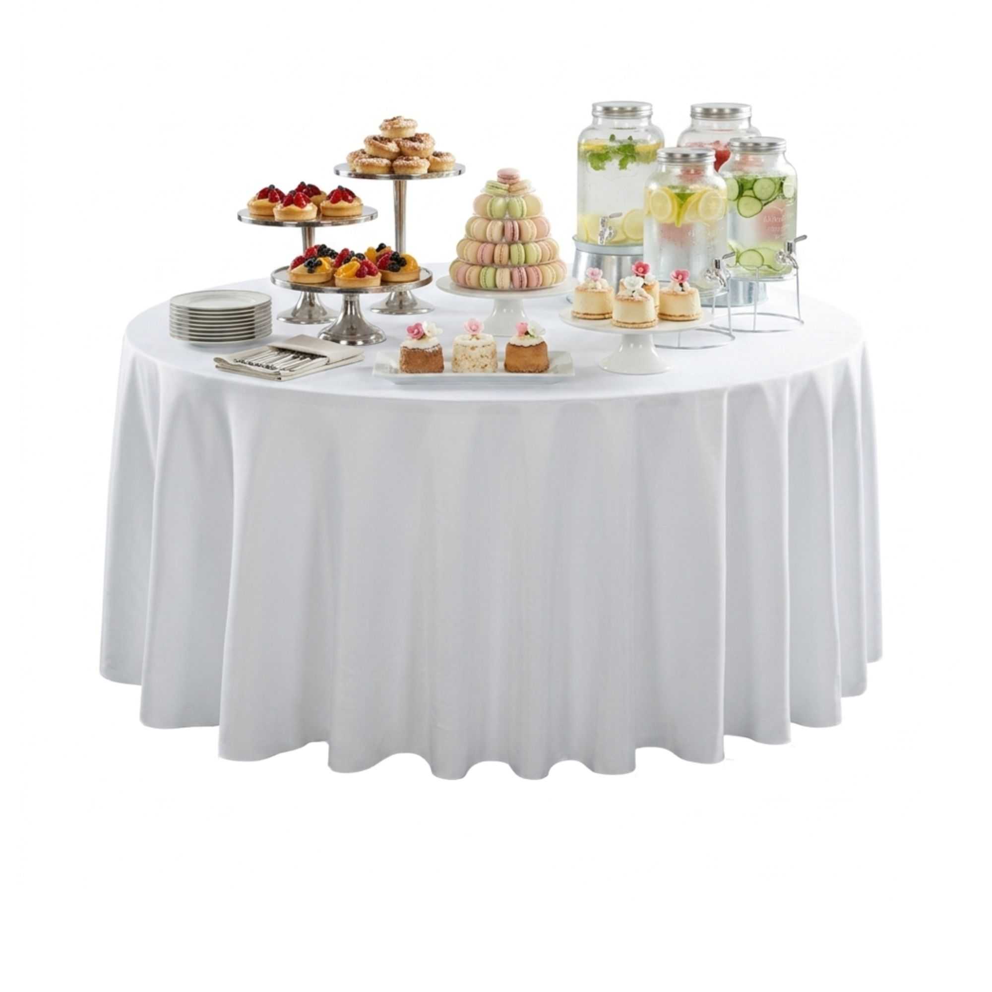 Table Tek Round White Polyester Cloth Table Cover - Hemmed - 120" - 1 count box