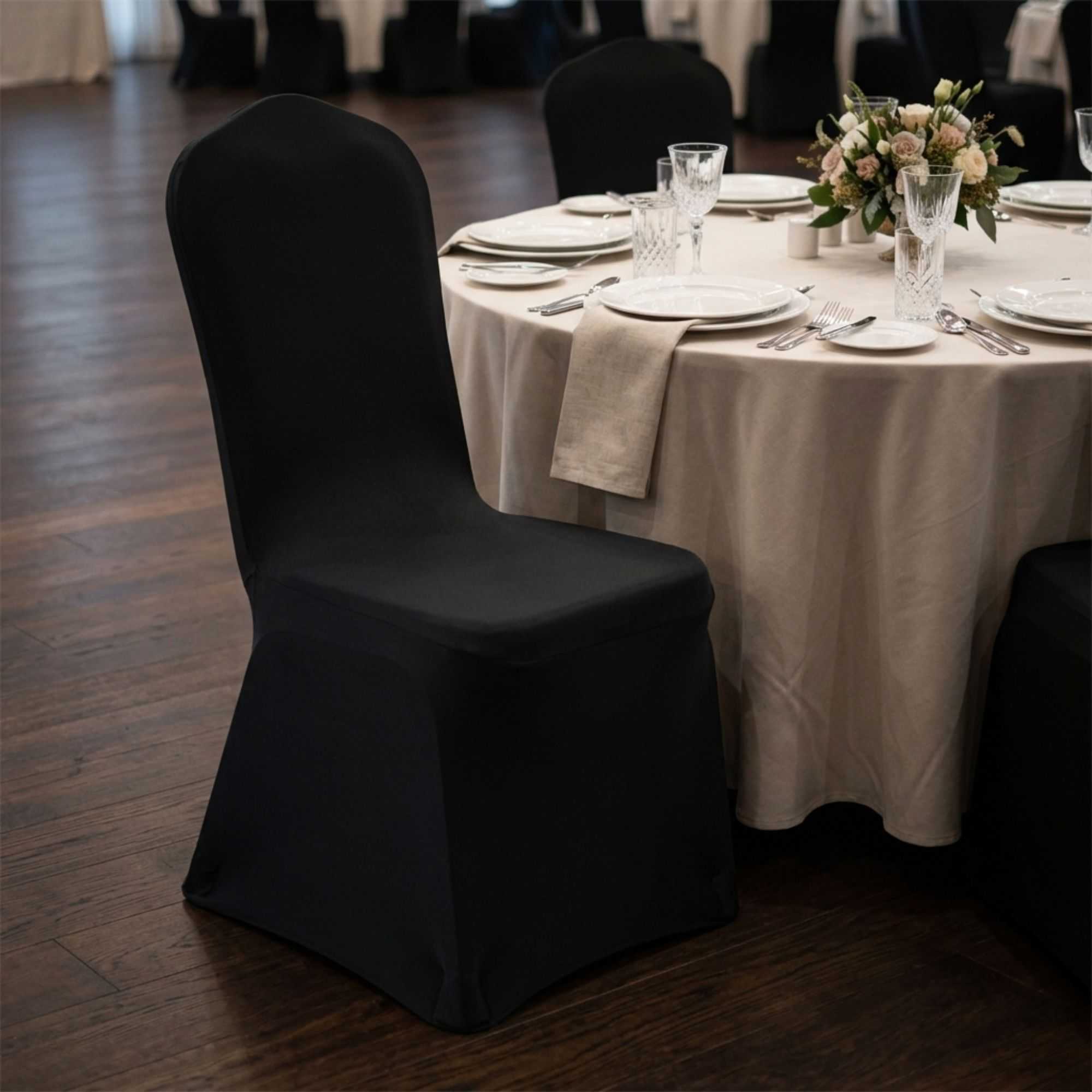Table Tek Black Spandex Banquet Chair Cover - Universal, Stretch - 1 count box
