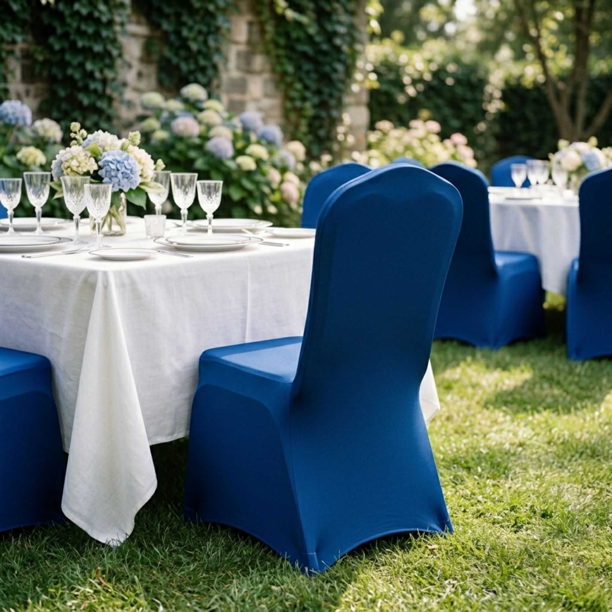 Table Tek Blue Spandex Banquet Chair Cover - Universal, Stretch - 10 count box