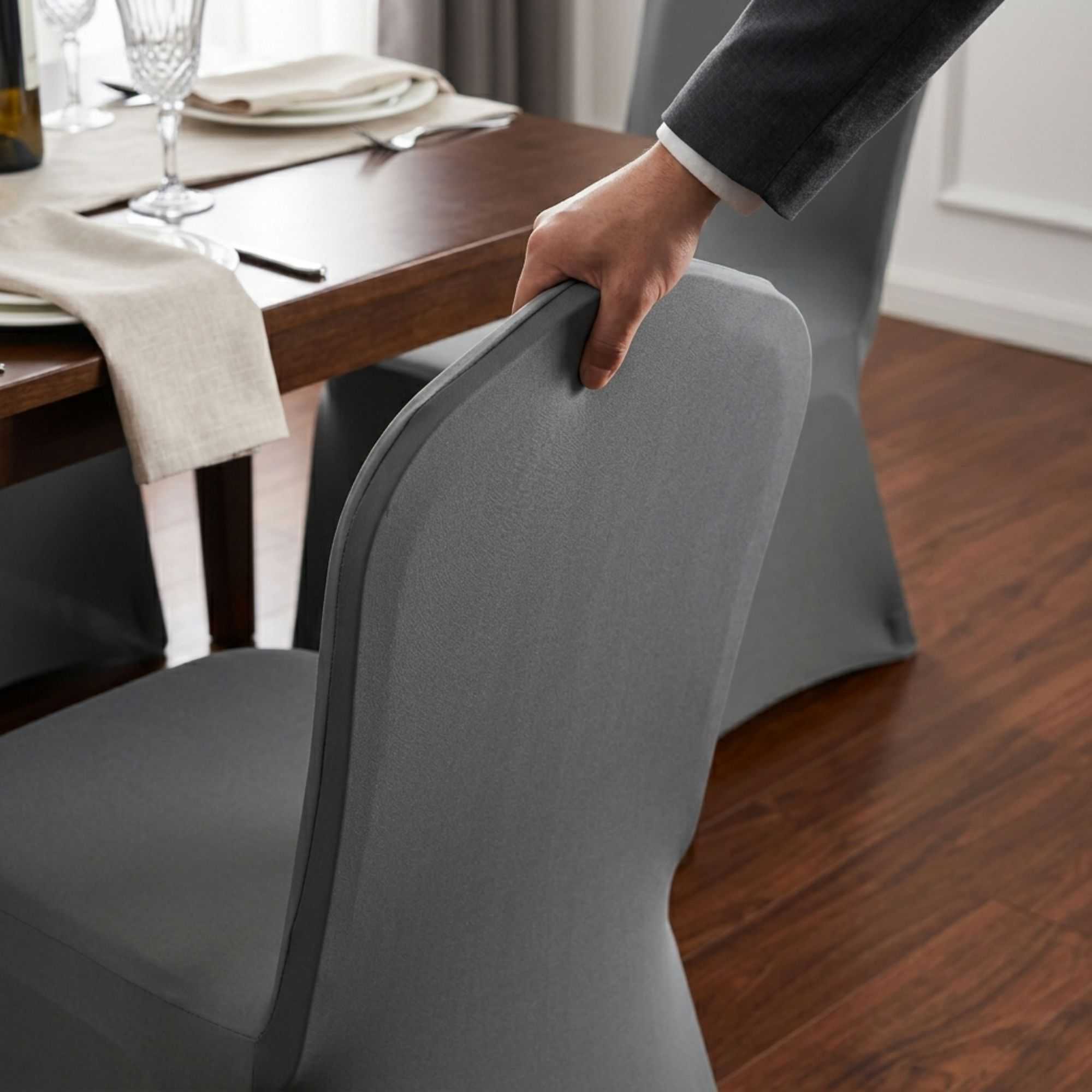 Table Tek Gray Spandex Banquet Chair Cover - Universal, Stretch - 1 count box
