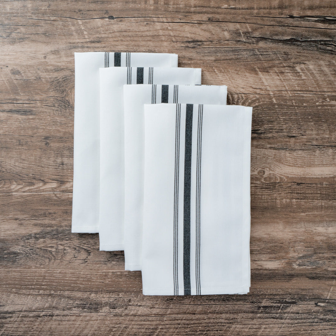 Luxenap White Woven Cloth Bistro Napkin - Black Stripe - 18 1/2" x 22 3/4" - 10 count box