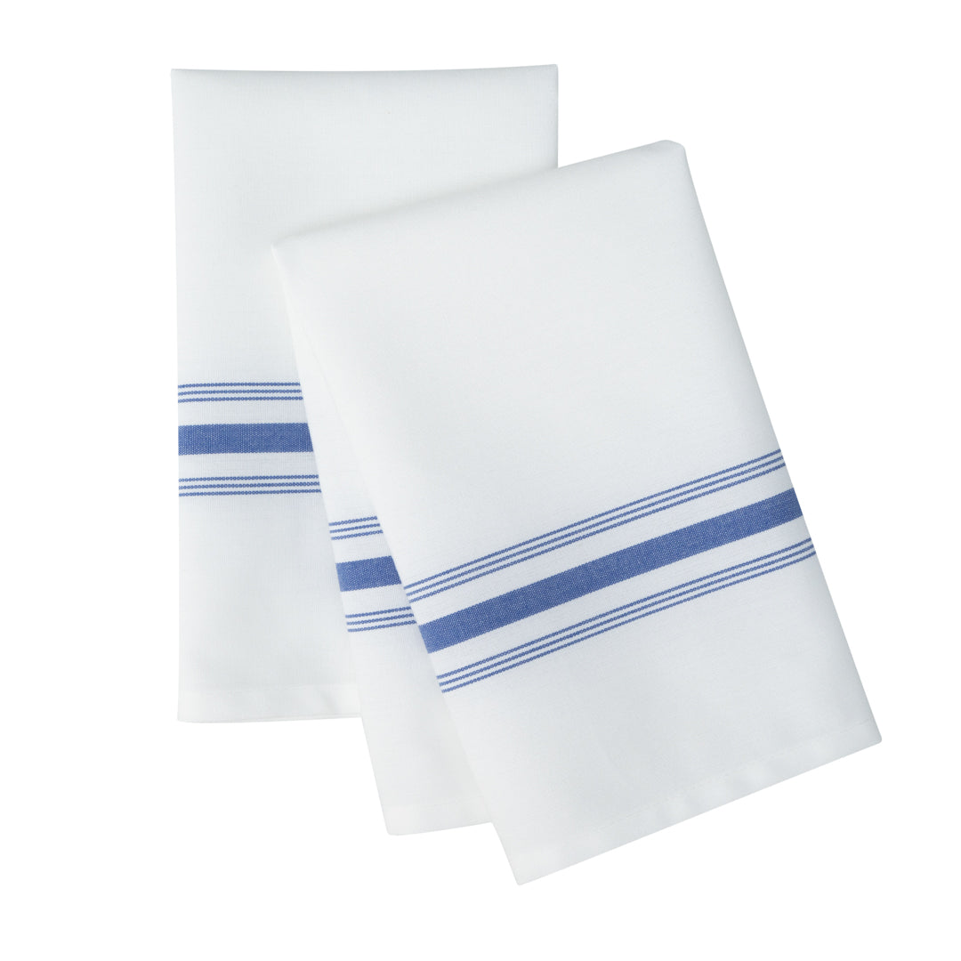 Luxenap White Woven Cloth Bistro Napkin - Blue Stripe - 18 1/2" x 22 3/4" - 10 count box