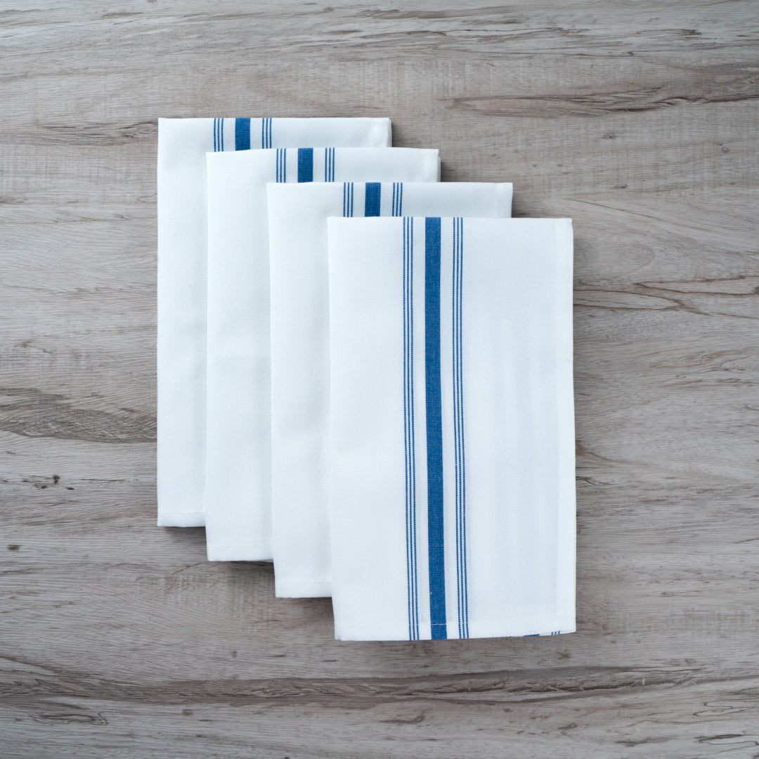 Luxenap White Woven Cloth Bistro Napkin - Blue Stripe - 18 1/2" x 22 3/4" - 10 count box