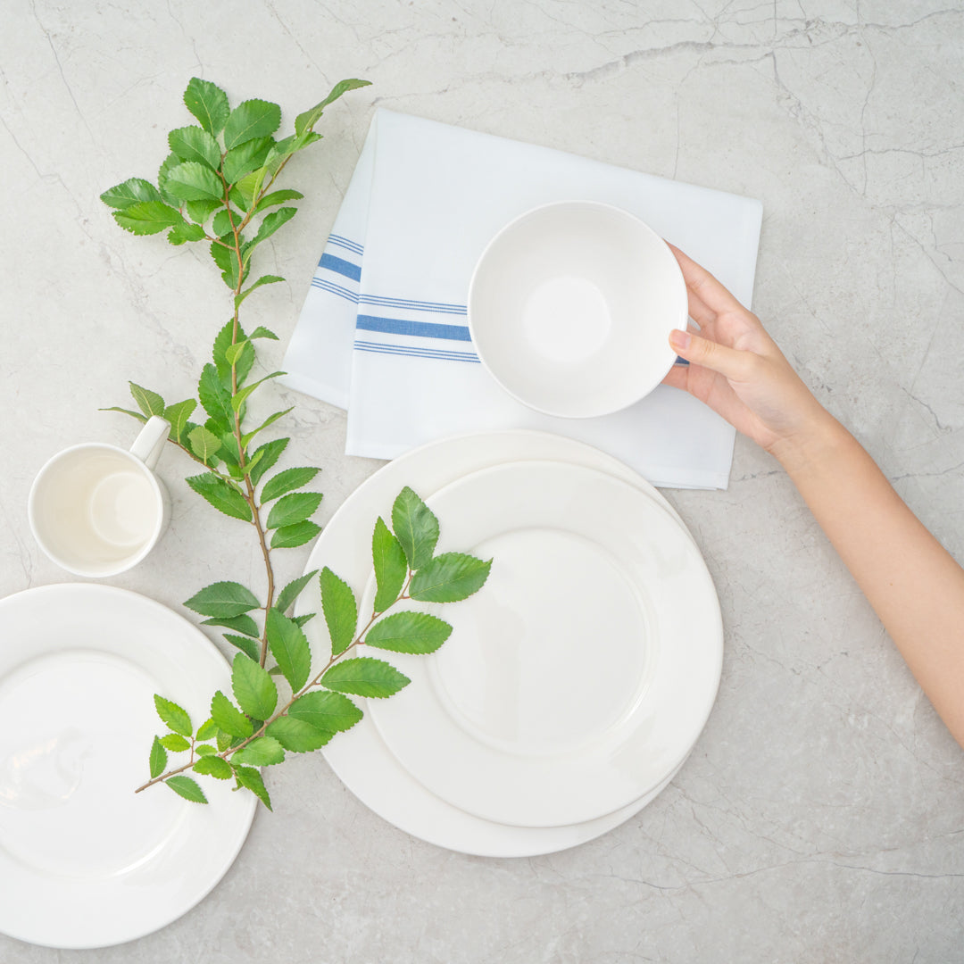 Luxenap White Woven Cloth Bistro Napkin - Blue Stripe - 18 1/2" x 22 3/4" - 10 count box