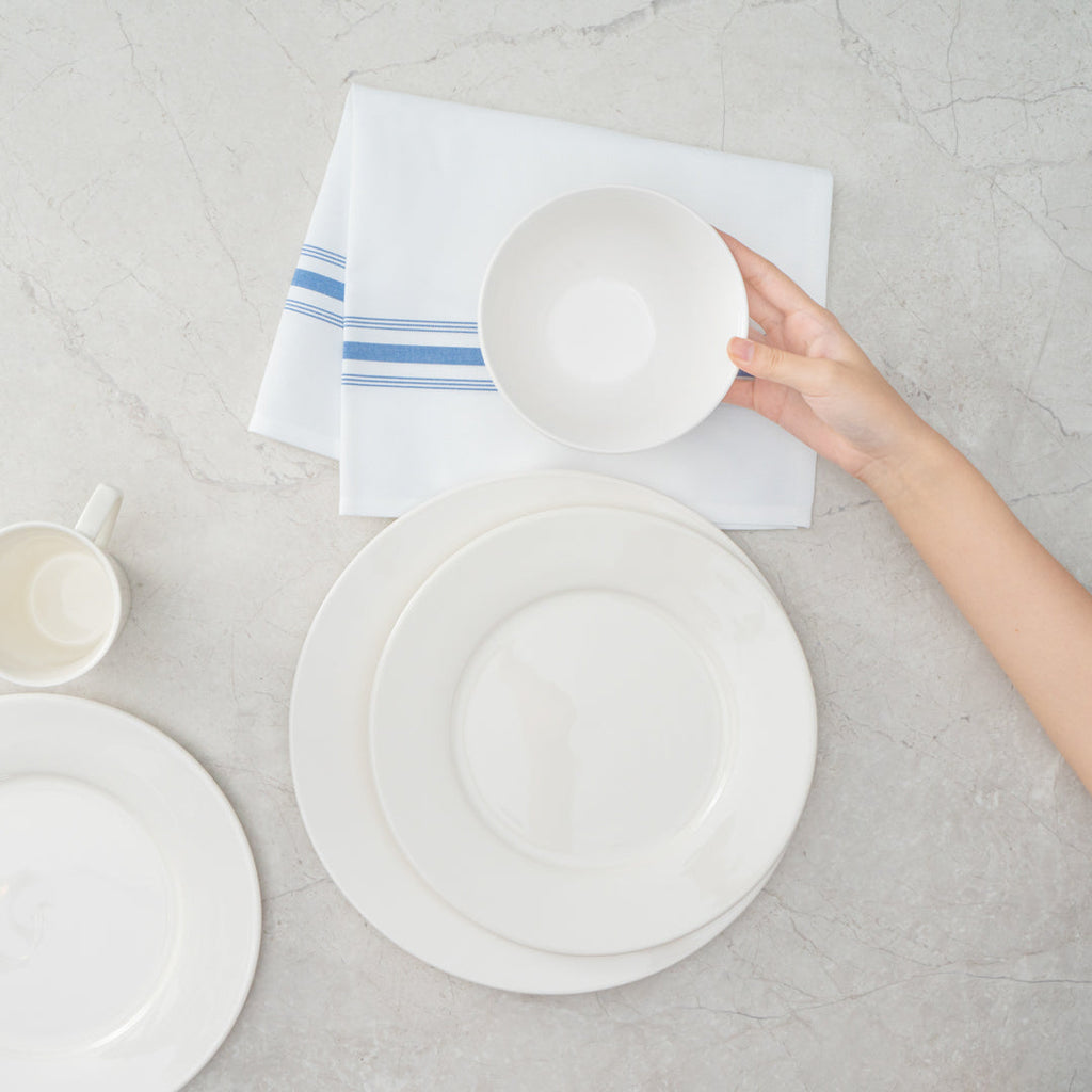Luxenap White Woven Cloth Bistro Napkin - Blue Stripe - 18 1/2" x 22 3/4" - 10 count box