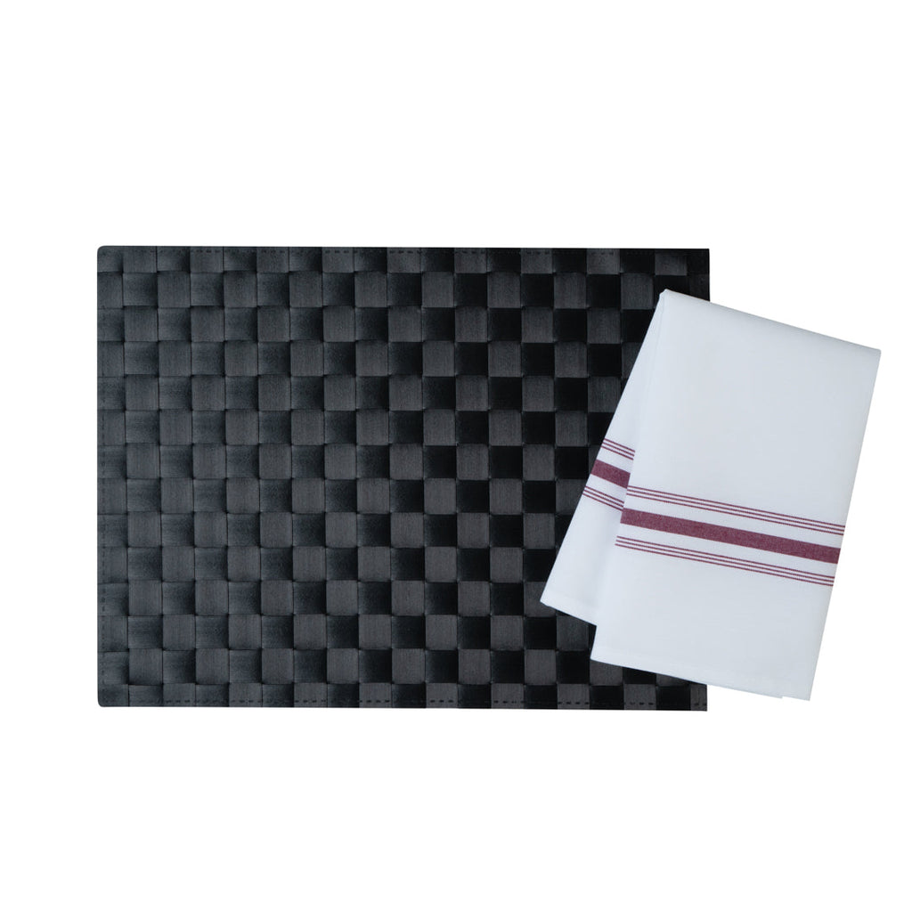 Luxenap White Woven Cloth Bistro Napkin - Burgundy Stripe - 18 1/2" x 22 3/4" - 10 count box