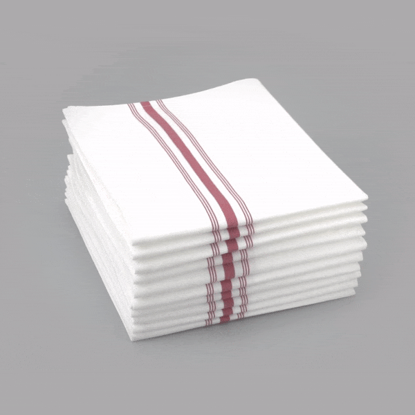 Luxenap White Woven Cloth Bistro Napkin - Burgundy Stripe - 18 1/2" x 22 3/4" - 10 count box