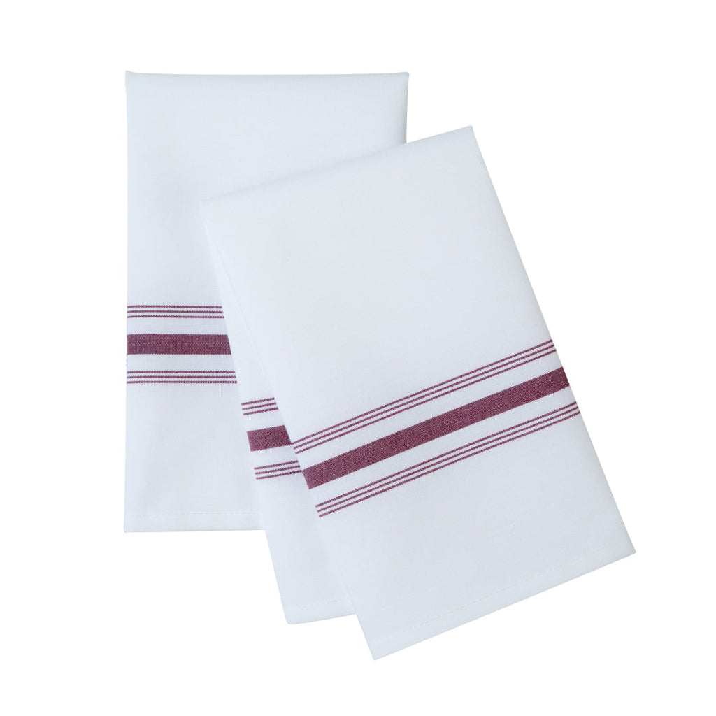 Luxenap White Woven Cloth Bistro Napkin - Burgundy Stripe - 18 1/2" x 22 3/4" - 10 count box