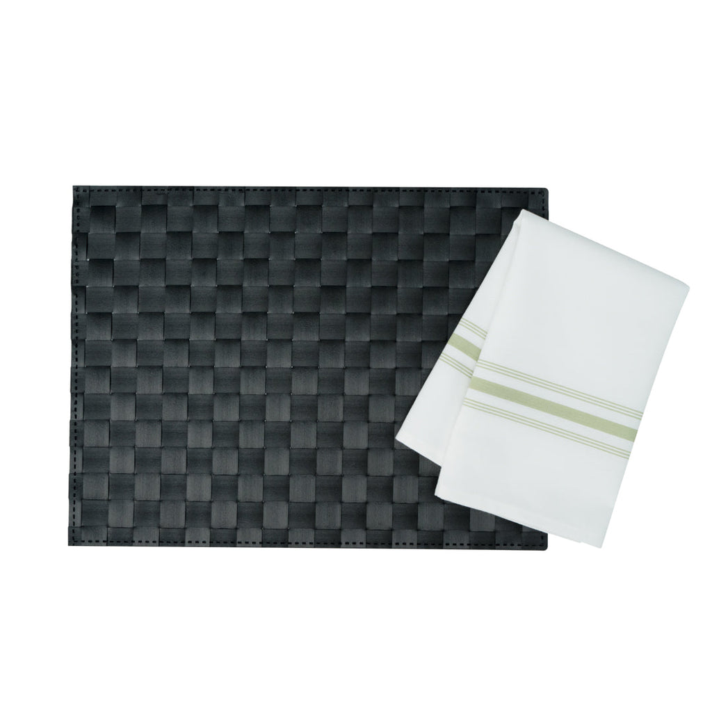 Luxenap White Woven Cloth Bistro Napkin - Lime Green Stripe - 18 1/2" x 22 3/4" - 10 count box