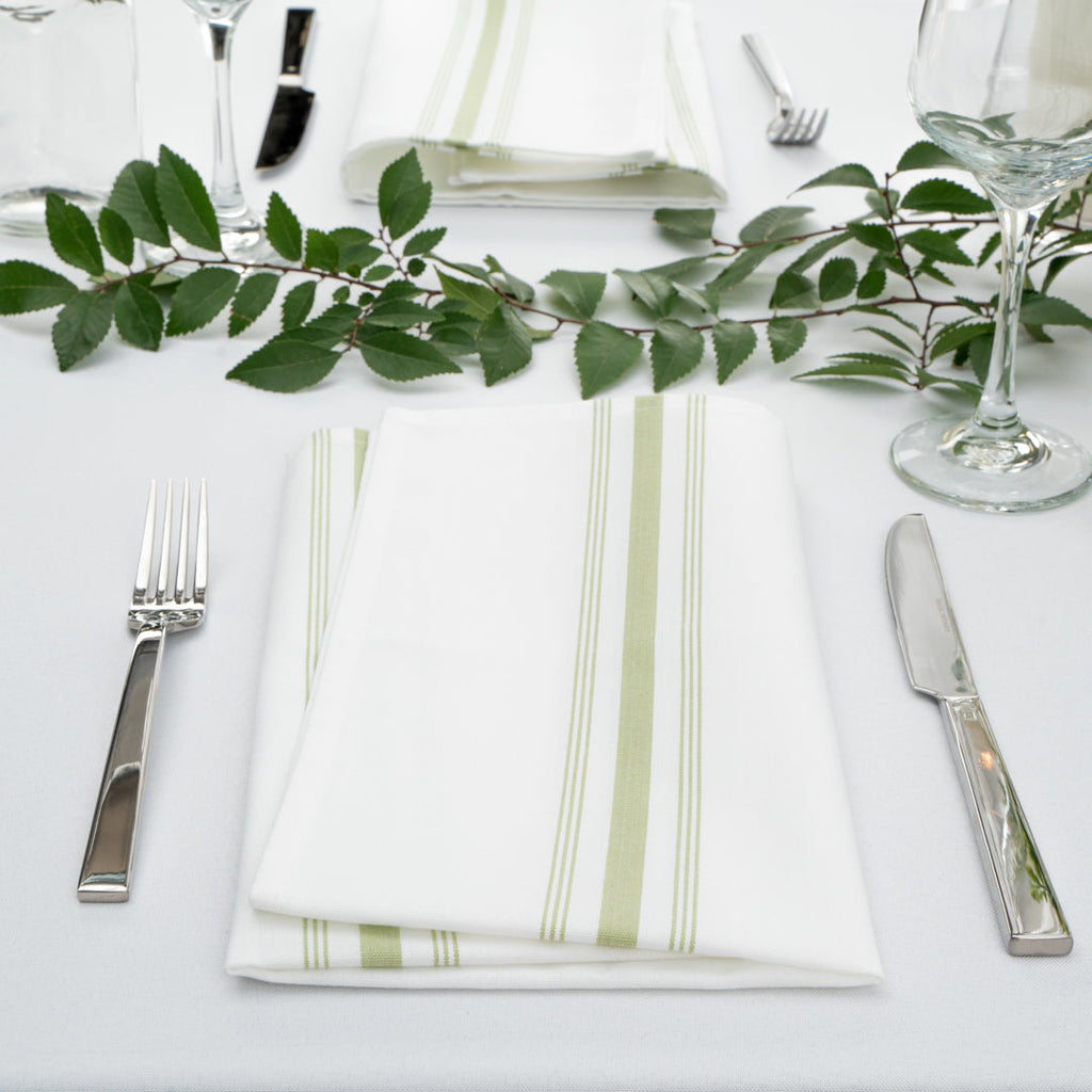 Luxenap White Woven Cloth Bistro Napkin - Lime Green Stripe - 18 1/2" x 22 3/4" - 10 count box
