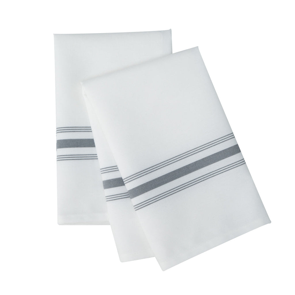 Luxenap White Woven Cloth Bistro Napkin - Gray Stripe - 18 1/2" x 22 3/4" - 10 count box