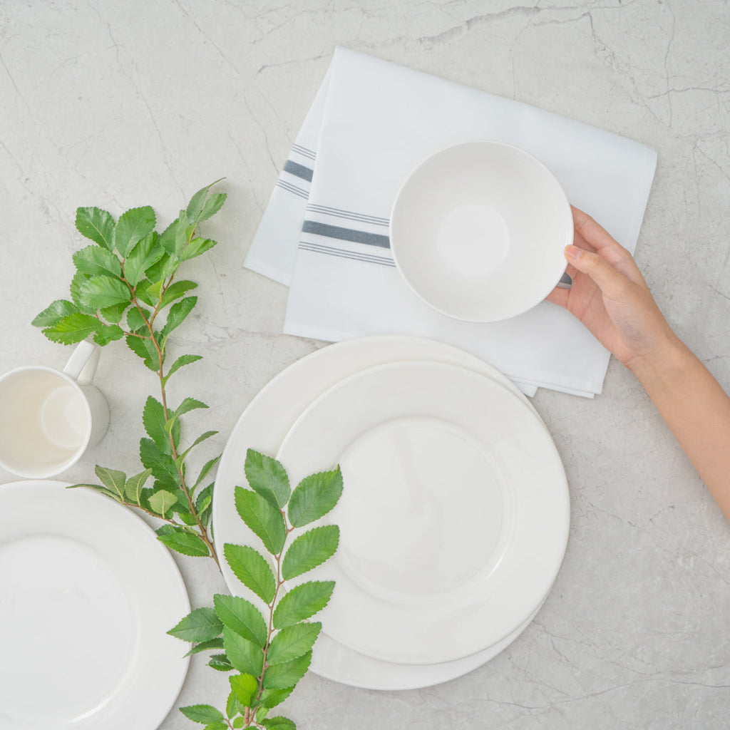 Luxenap White Woven Cloth Bistro Napkin - Gray Stripe - 18 1/2" x 22 3/4" - 10 count box
