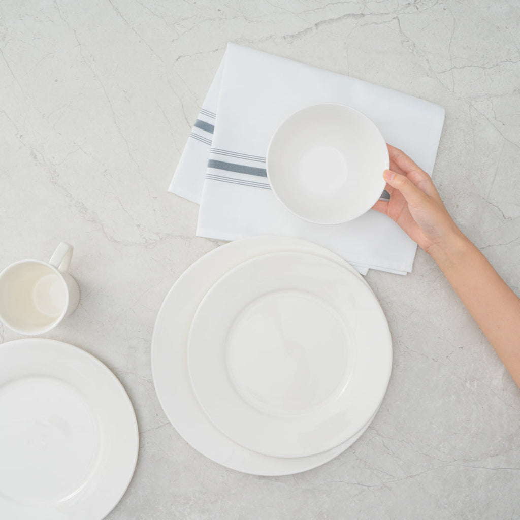 Luxenap White Woven Cloth Bistro Napkin - Gray Stripe - 18 1/2" x 22 3/4" - 10 count box