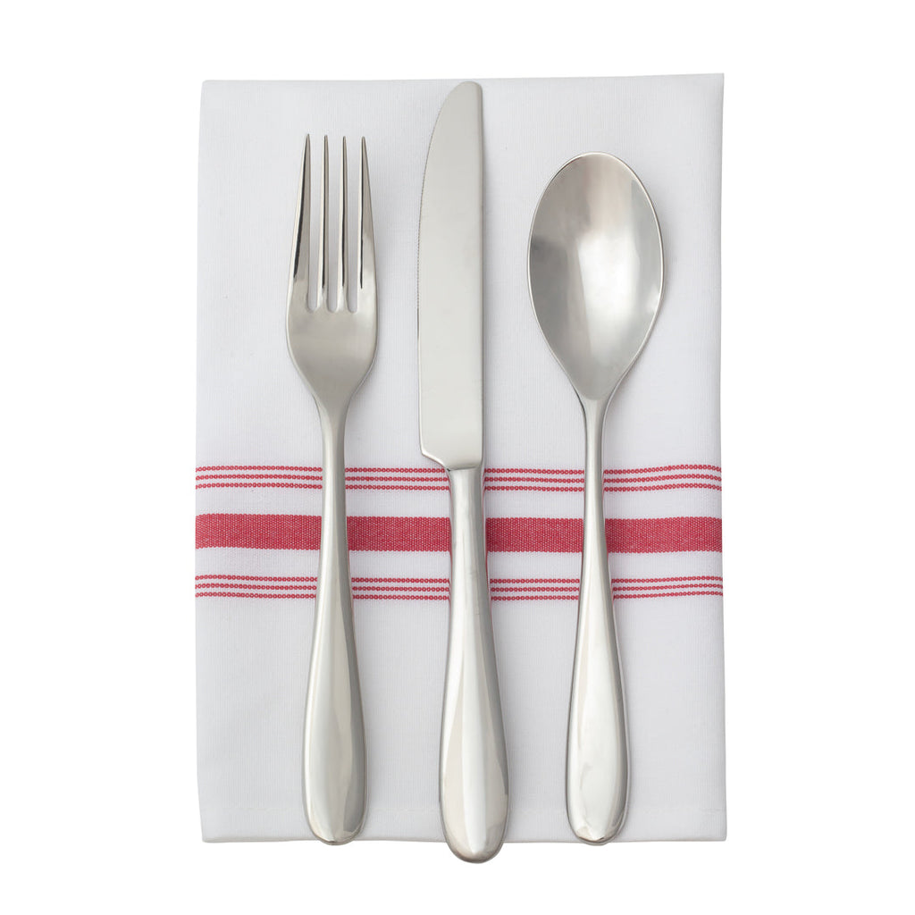 Luxenap White Woven Cloth Bistro Napkin - Red Stripe - 18 1/2" x 22 3/4" - 10 count box