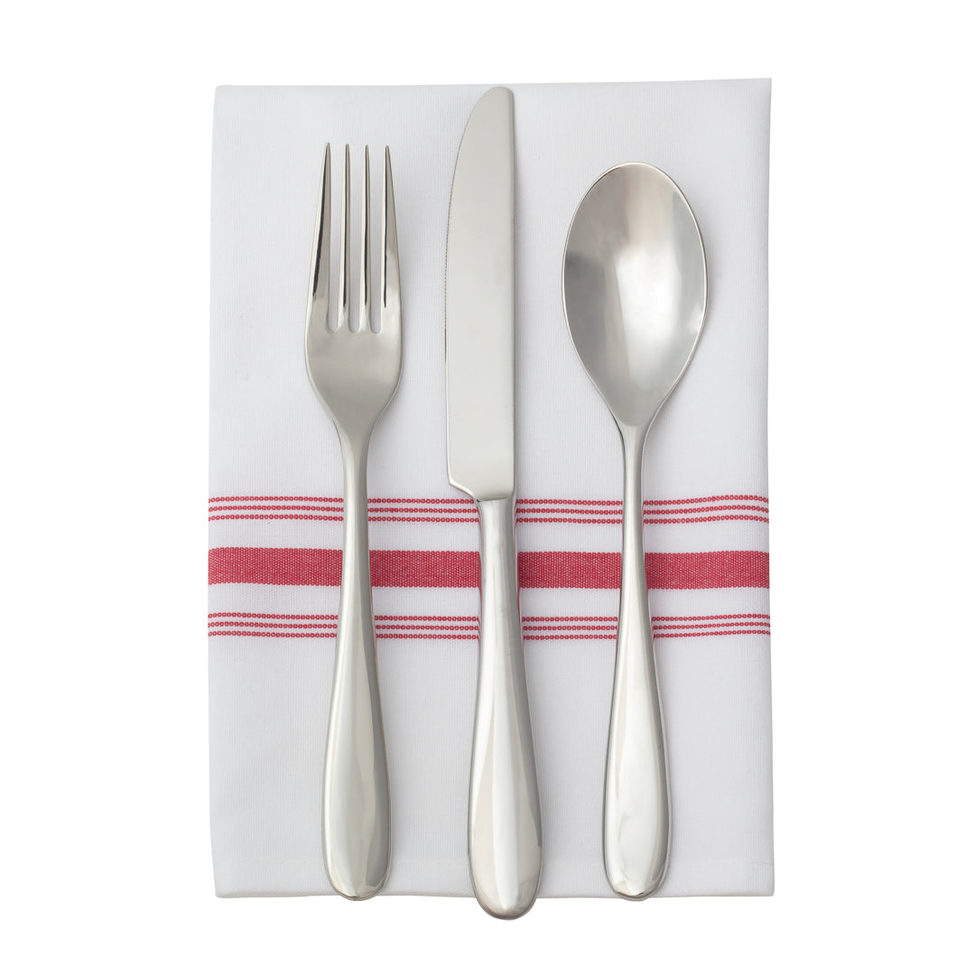 Luxenap White Woven Cloth Bistro Napkin - Red Stripe - 18 1/2" x 22 3/4" - 10 count box