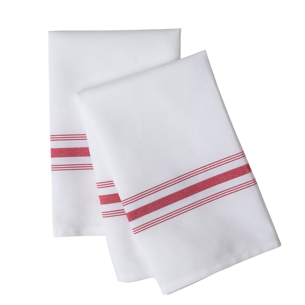 Luxenap White Woven Cloth Bistro Napkin - Red Stripe - 18 1/2" x 22 3/4" - 10 count box