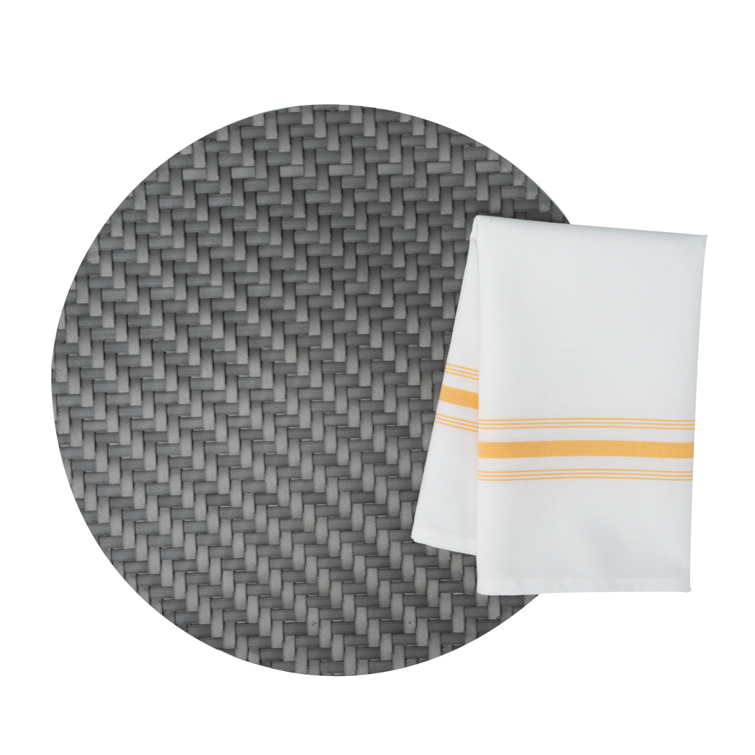 Luxenap White Woven Cloth Bistro Napkin - Yellow Stripe - 18 1/2" x 22 3/4" - 10 count box