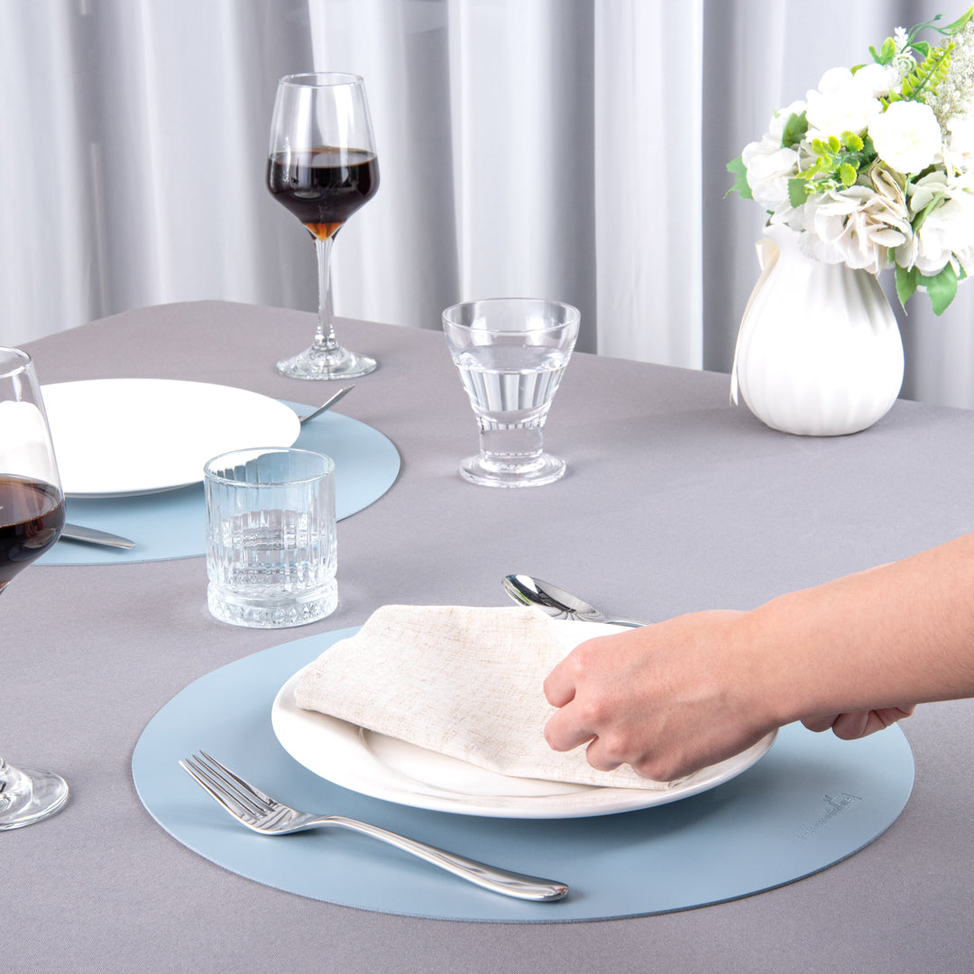 Chef 101 Round Light Blue Vinyl Placemat - Embossed - 15" x 15" - 6 count box