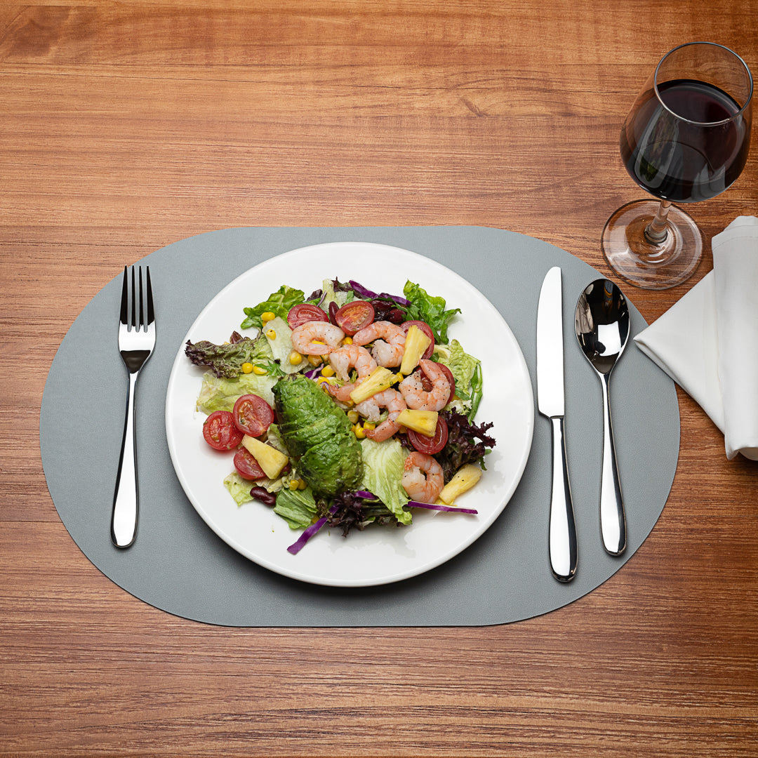 Chef 101 Oval Gray Vinyl Placemat - Embossed - 17 3/4" x 12" - 6 count box