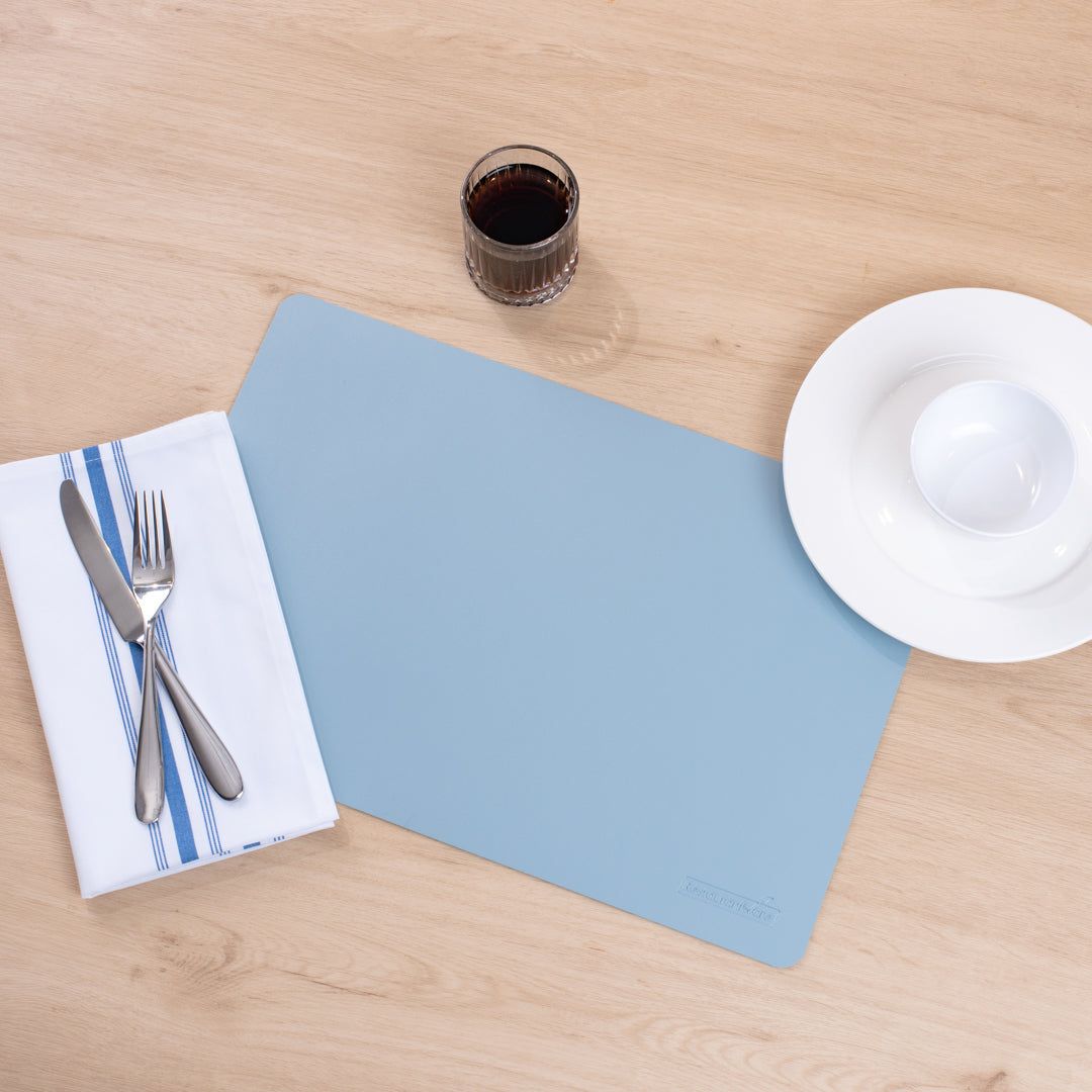 Chef 101 Rectangle Light Blue Vinyl Placemat - Embossed - 17 3/4" x 12" - 6 count box