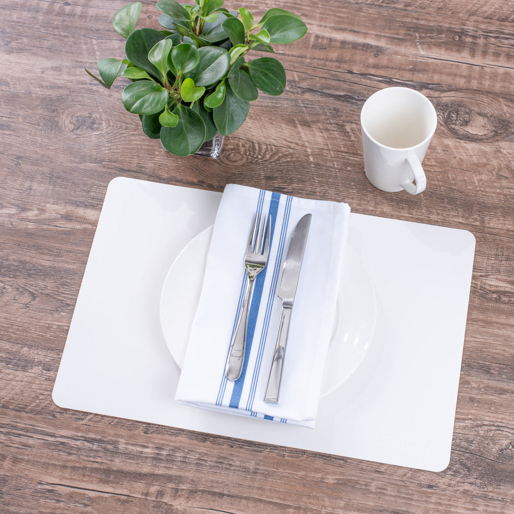 Chef 101 Rectangle White Vinyl Placemat - Embossed - 17 3/4" x 12" - 6 count box