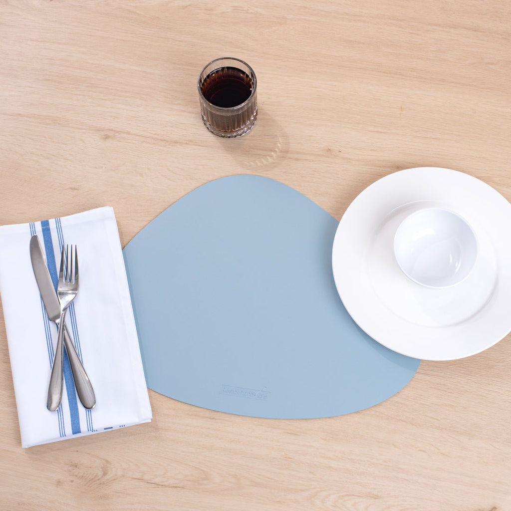 Chef 101 Egg-Shaped Light Blue Vinyl Placemat - Embossed - 16" x 12" - 6 count box