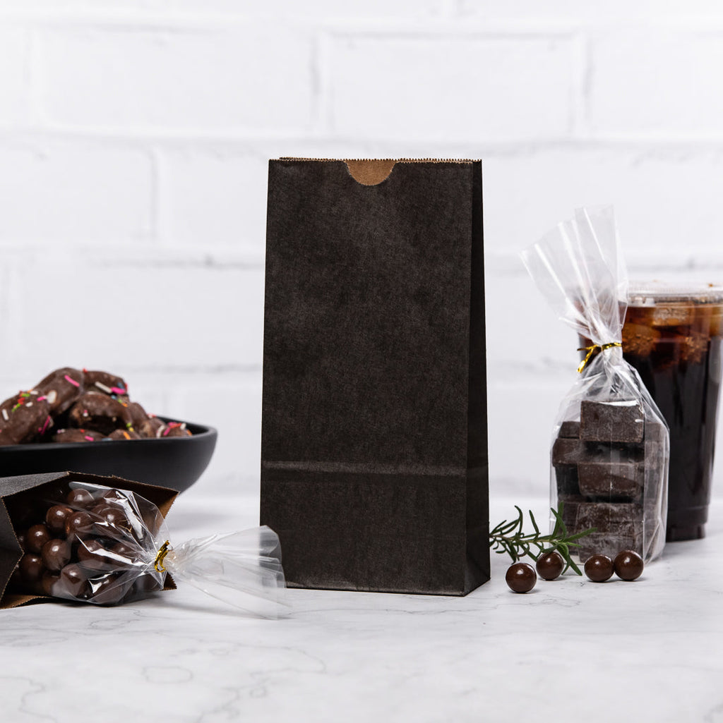 Bag Tek Black Paper Bag - 2 lb - 4 1/4" x 2 1/4" x 8 1/2" - 100 count box
