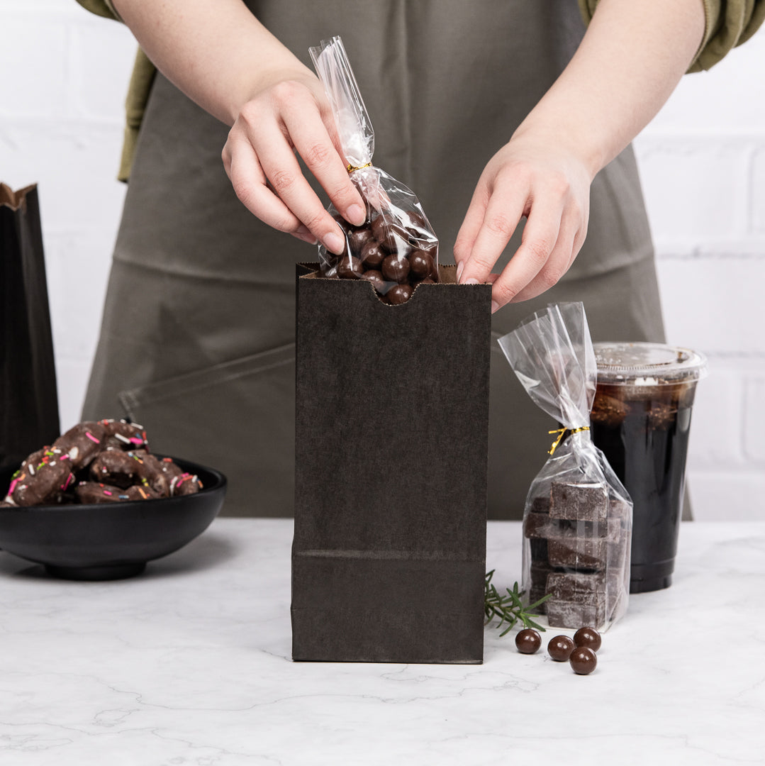 Bag Tek Black Paper Bag - 2 lb - 4 1/4" x 2 1/4" x 8 1/2" - 100 count box