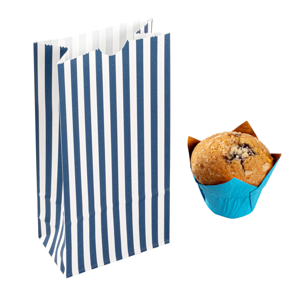 Bag Tek Blue and White Stripe Paper Bag - 2 lb - 4 1/4" x 2 1/4" x 8 1/2" - 100 count box