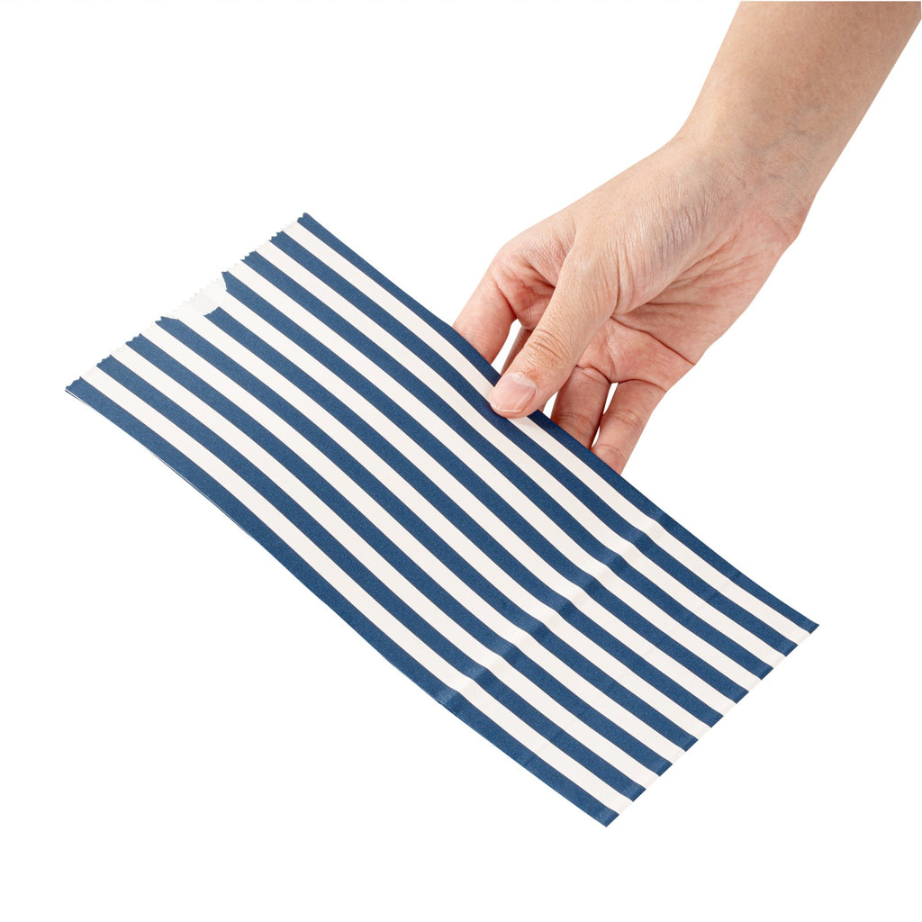 Bag Tek Blue and White Stripe Paper Bag - 2 lb - 4 1/4" x 2 1/4" x 8 1/2" - 100 count box