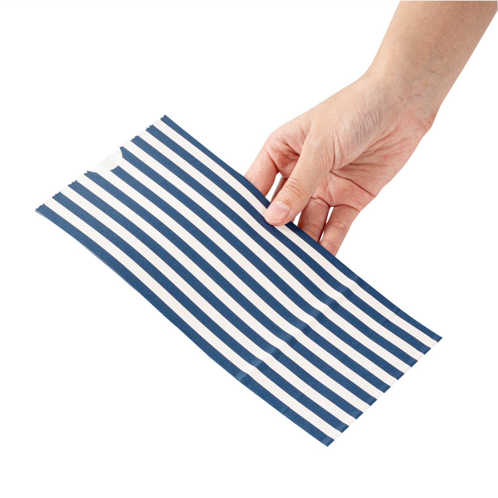 Bag Tek Blue and White Stripe Paper Bag - 2 lb - 4 1/4" x 2 1/4" x 8 1/2" - 100 count box