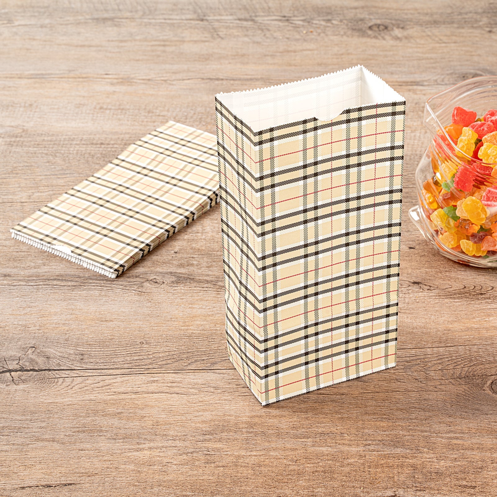 Bag Tek Plaid Paper Bag - 2 lb - 4 1/4" x 2 1/4" x 8 1/2" - 100 count box