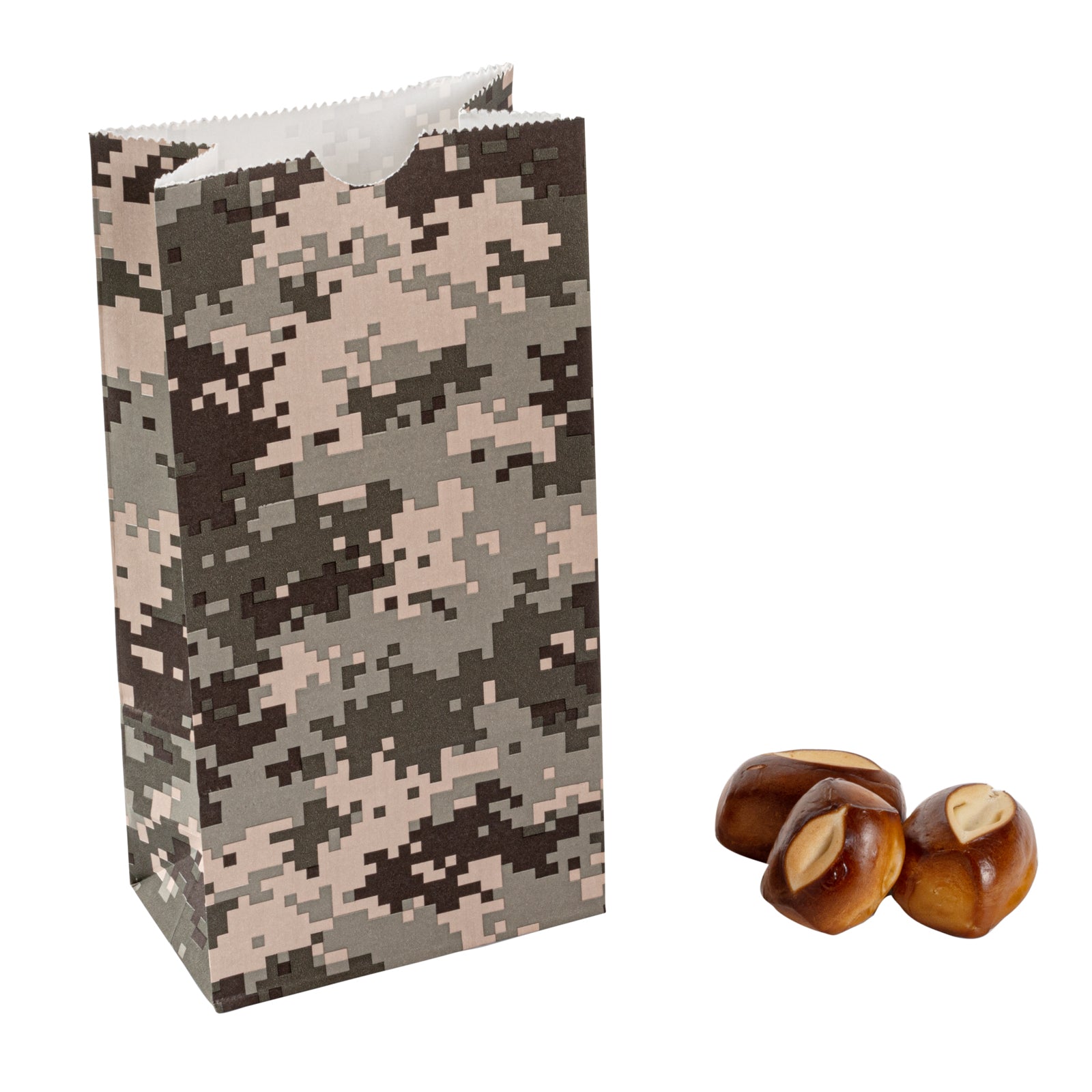 Bag Tek Camouflage Paper Bag - 2 lb - 4 1/4" x 2 1/4" x 8 1/2" - 100 count box