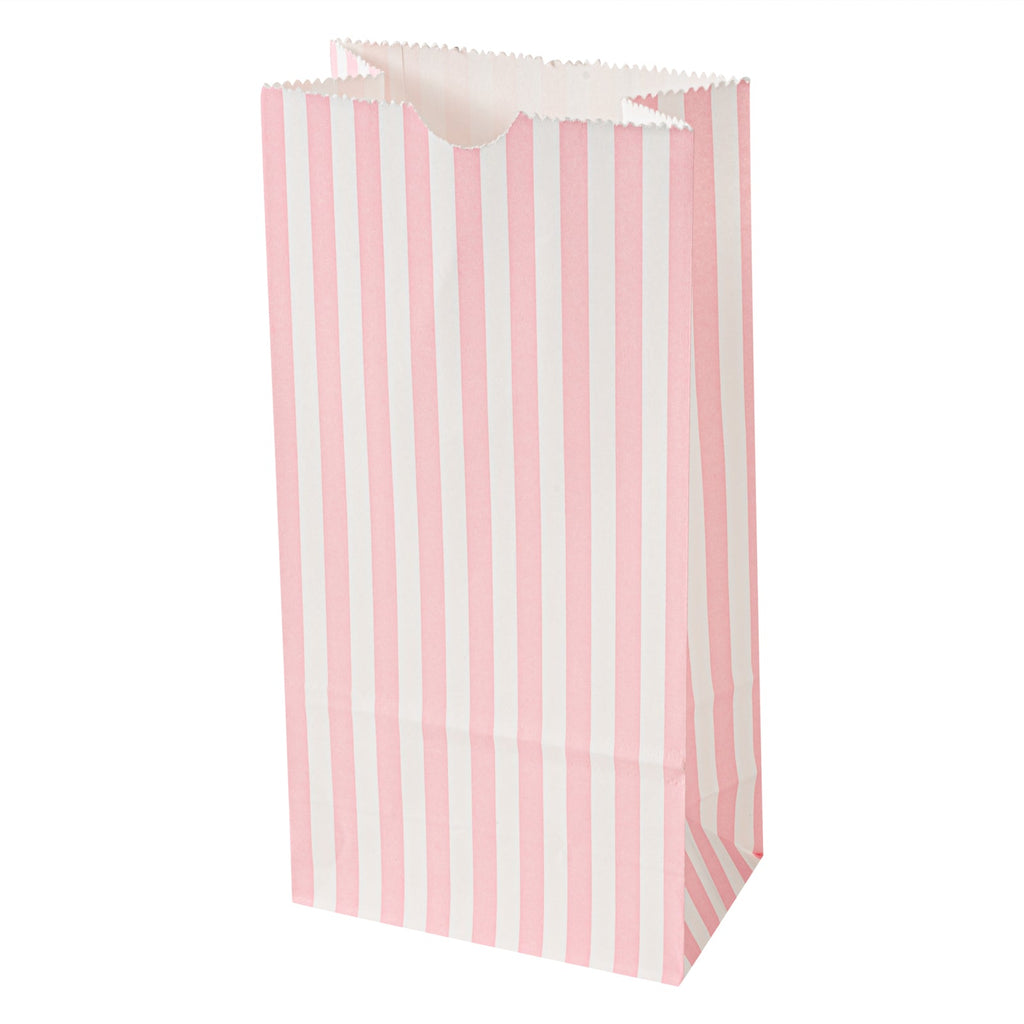 Bag Tek Pink and White Stripe Paper Bag - 2 lb - 4 1/4" x 2 1/4" x 8 1/2" - 100 count box