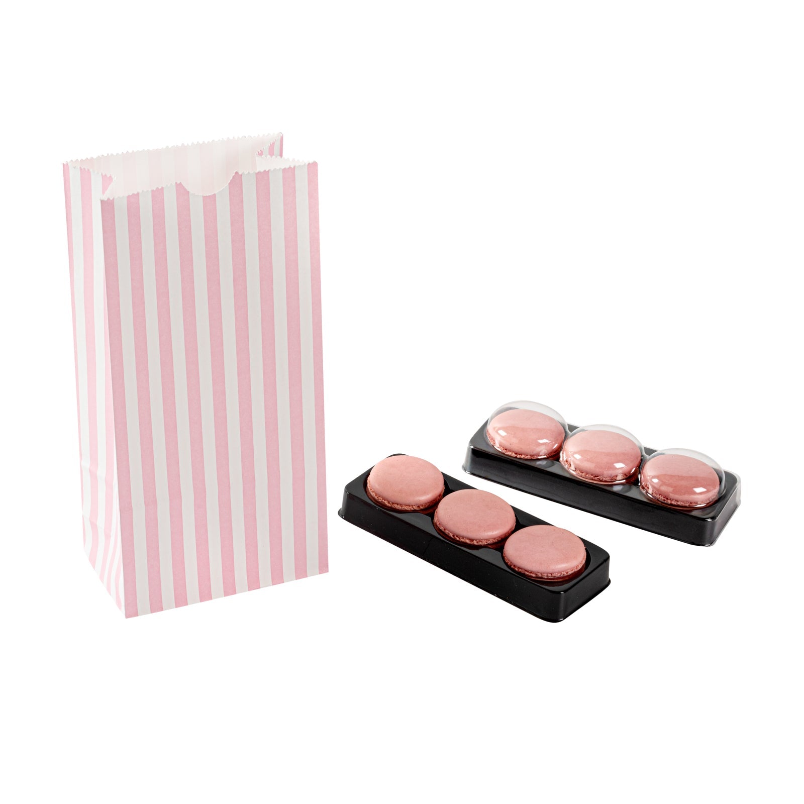 Bag Tek Pink and White Stripe Paper Bag - 2 lb - 4 1/4" x 2 1/4" x 8 1/2" - 100 count box