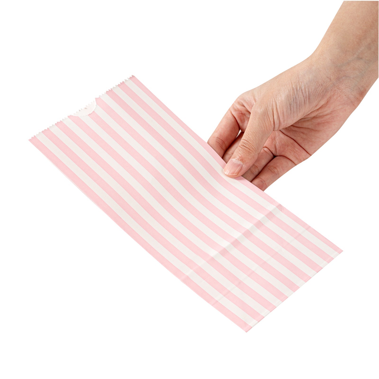 Bag Tek Pink and White Stripe Paper Bag - 2 lb - 4 1/4" x 2 1/4" x 8 1/2" - 100 count box