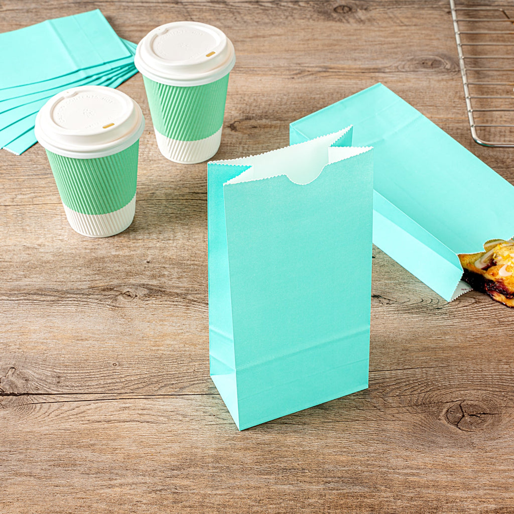 Bag Tek Turquoise Paper Bag - 2 lb - 4 1/4" x 2 1/4" x 8 1/2" - 100 count box