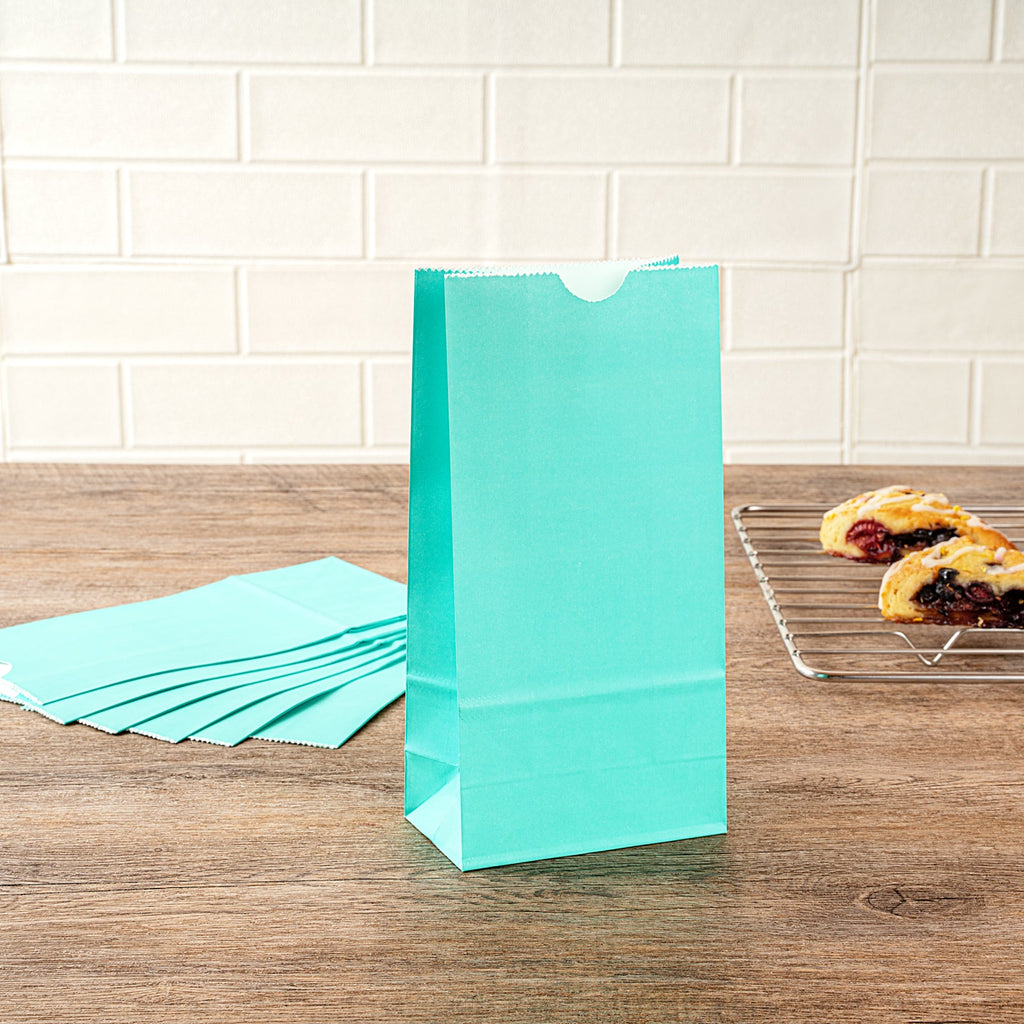 Bag Tek Turquoise Paper Bag - 2 lb - 4 1/4" x 2 1/4" x 8 1/2" - 100 count box